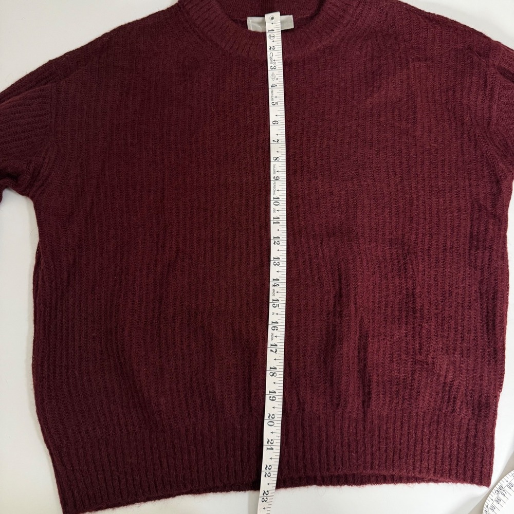 Everlane The Alpaca Crew Sweater Burgundy Ribbed Knit Wool Blend Small - Picture 6 of 9